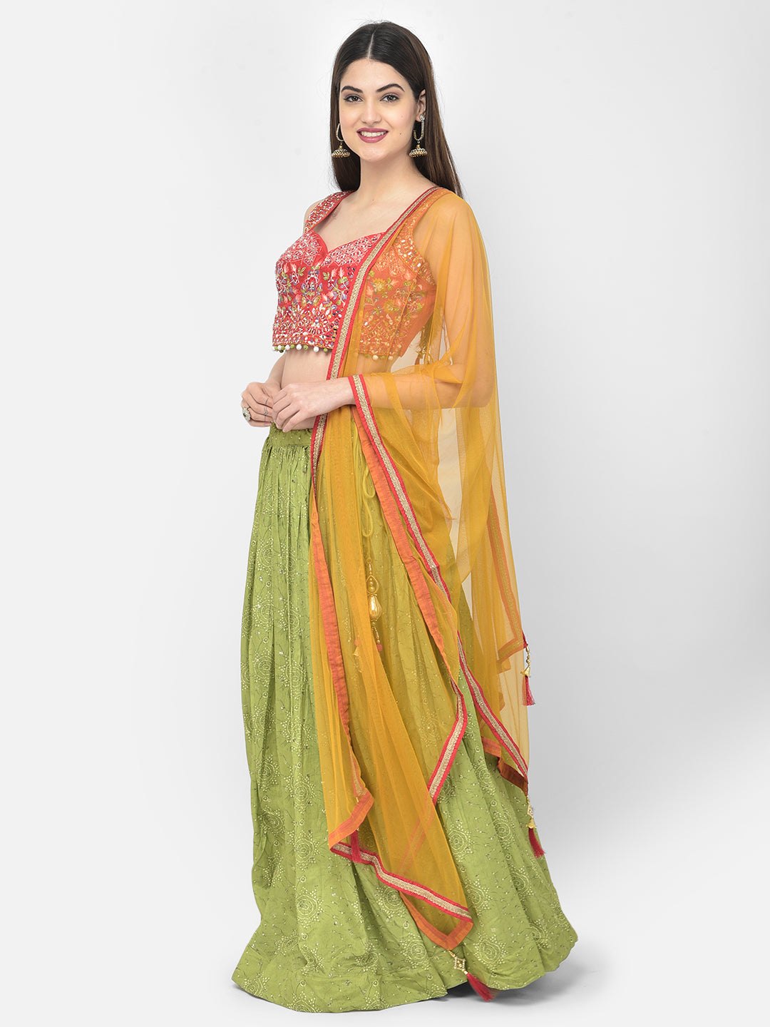 Neerus M Green Color Silk Fabric Ghagra Set