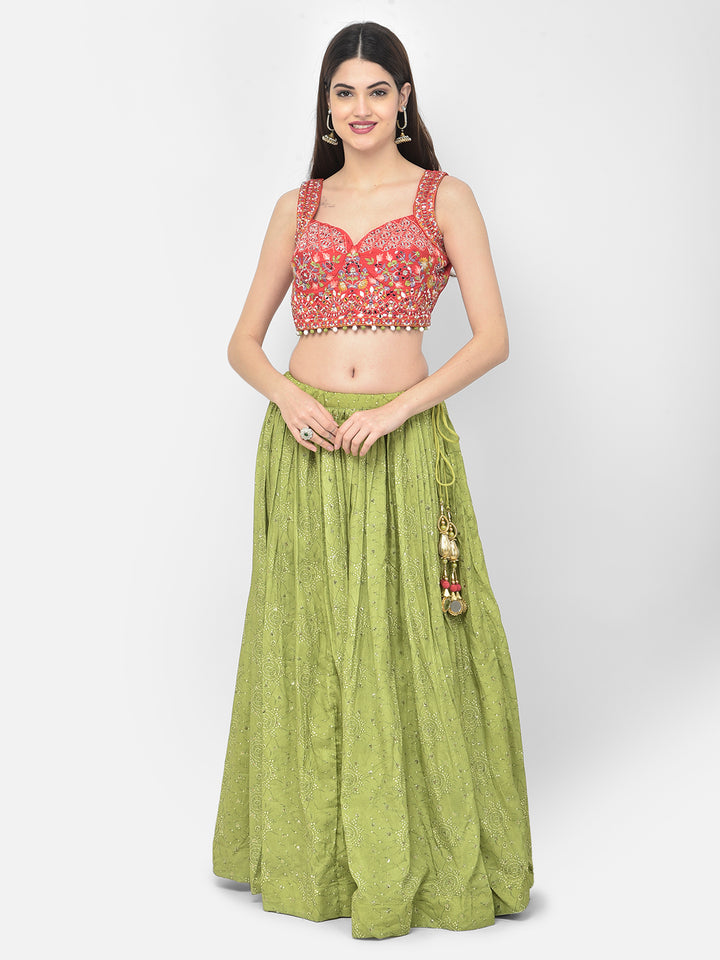Neerus M Green Color Silk Fabric Ghagra Set