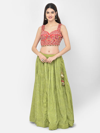 Neeru's M Green Color Silk Fabric Ghagra Set