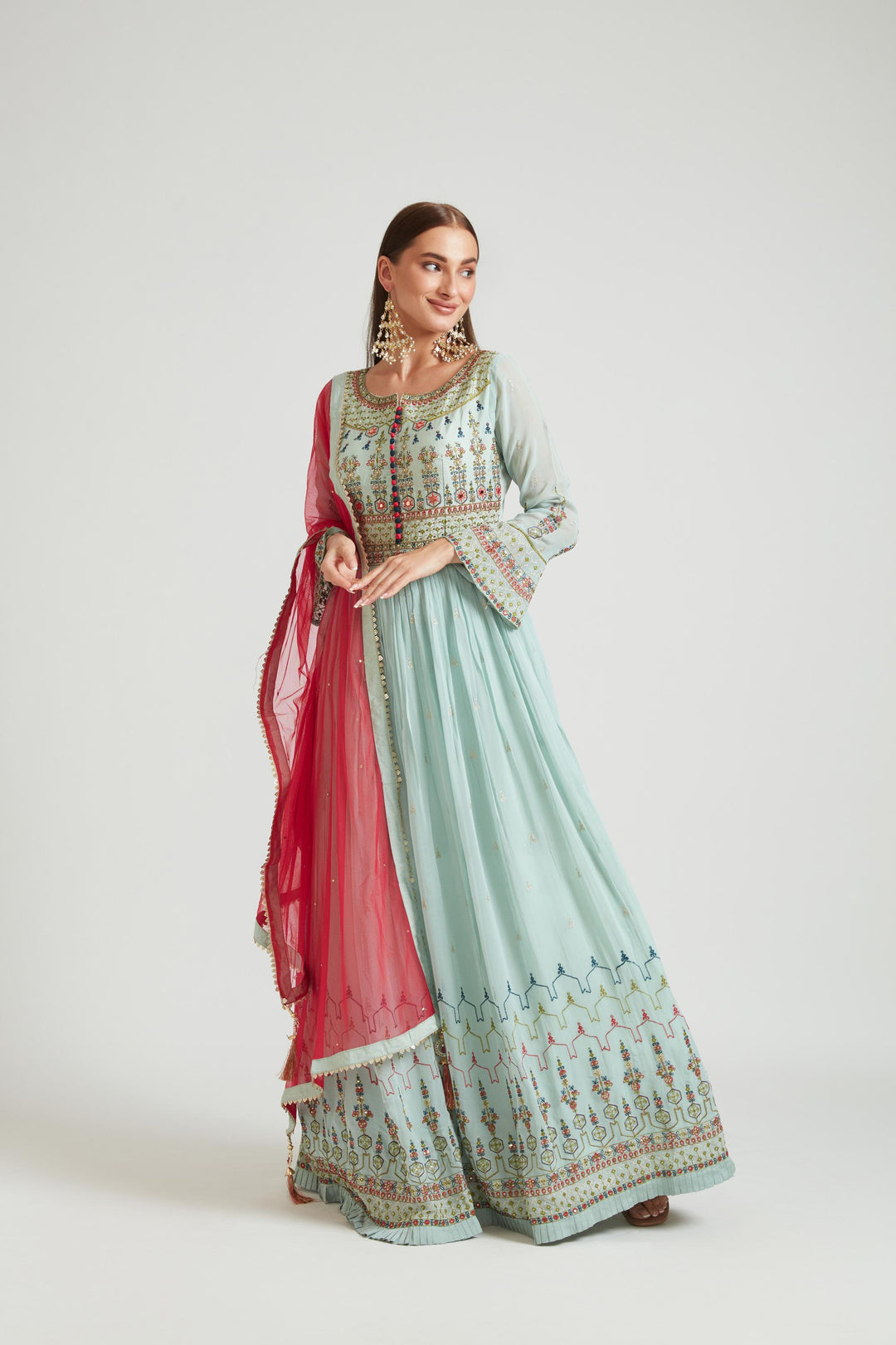 Neerus Sea Green Color Georgette Fabric Salwar Kameez