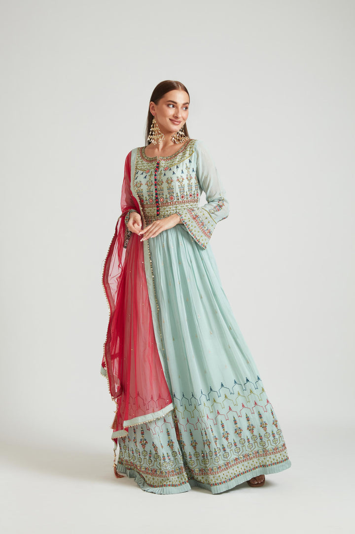 Neerus Sea Green Color Georgette Fabric Salwar Kameez