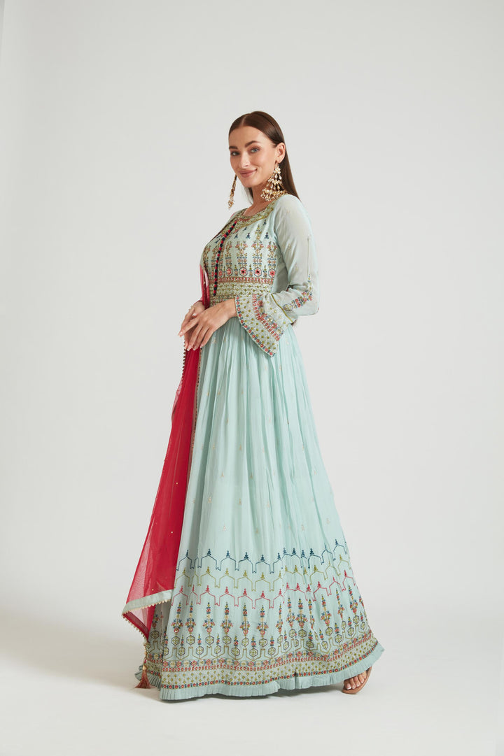 Neerus Sea Green Color Georgette Fabric Salwar Kameez