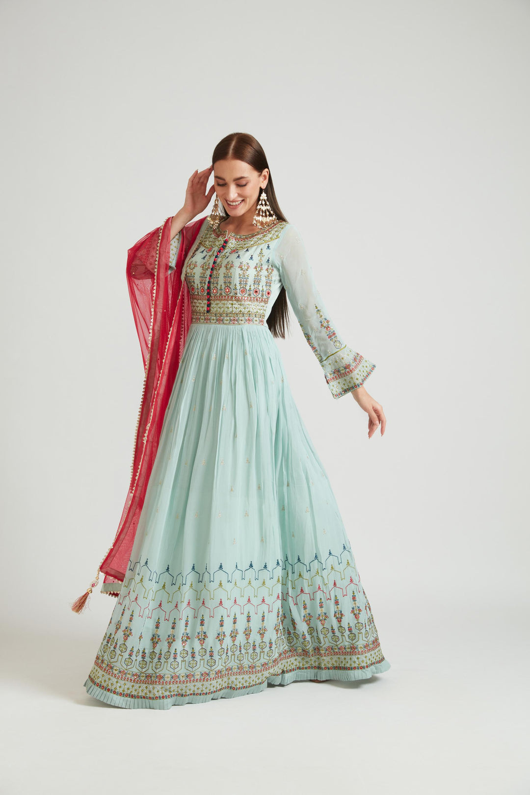 Neerus Sea Green Color Georgette Fabric Salwar Kameez