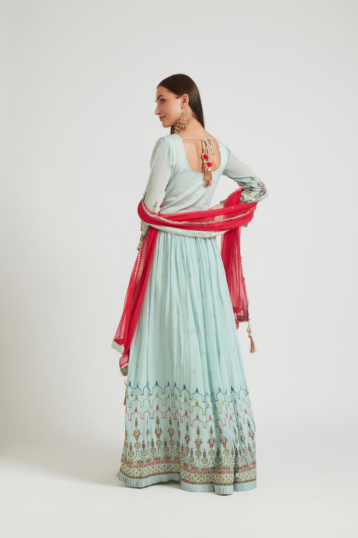 Neerus Sea Green Color Georgette Fabric Salwar Kameez