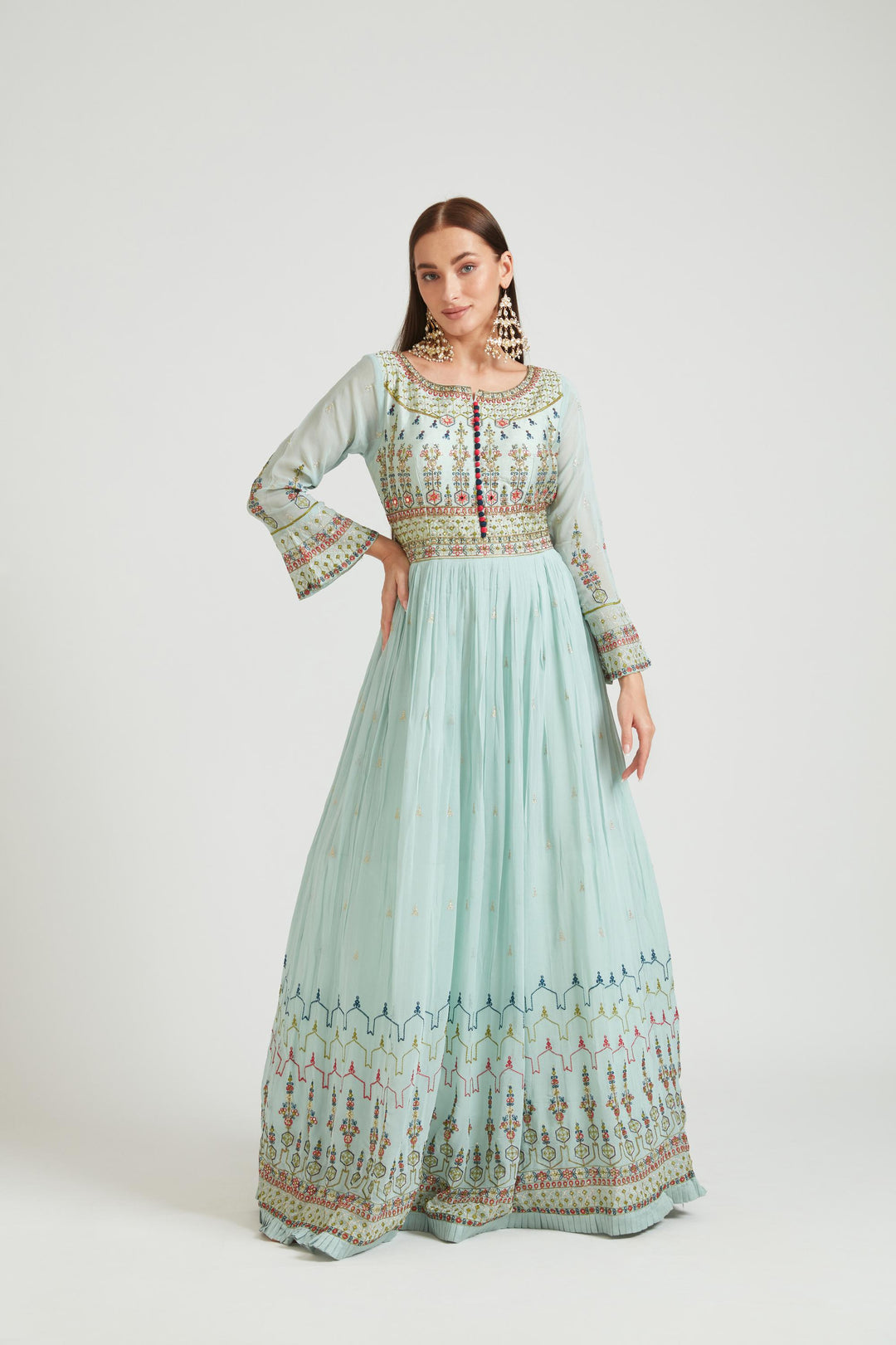 Neerus Sea Green Color Georgette Fabric Salwar Kameez