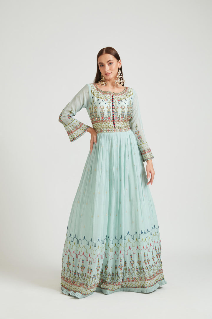 Neerus Sea Green Color Georgette Fabric Salwar Kameez