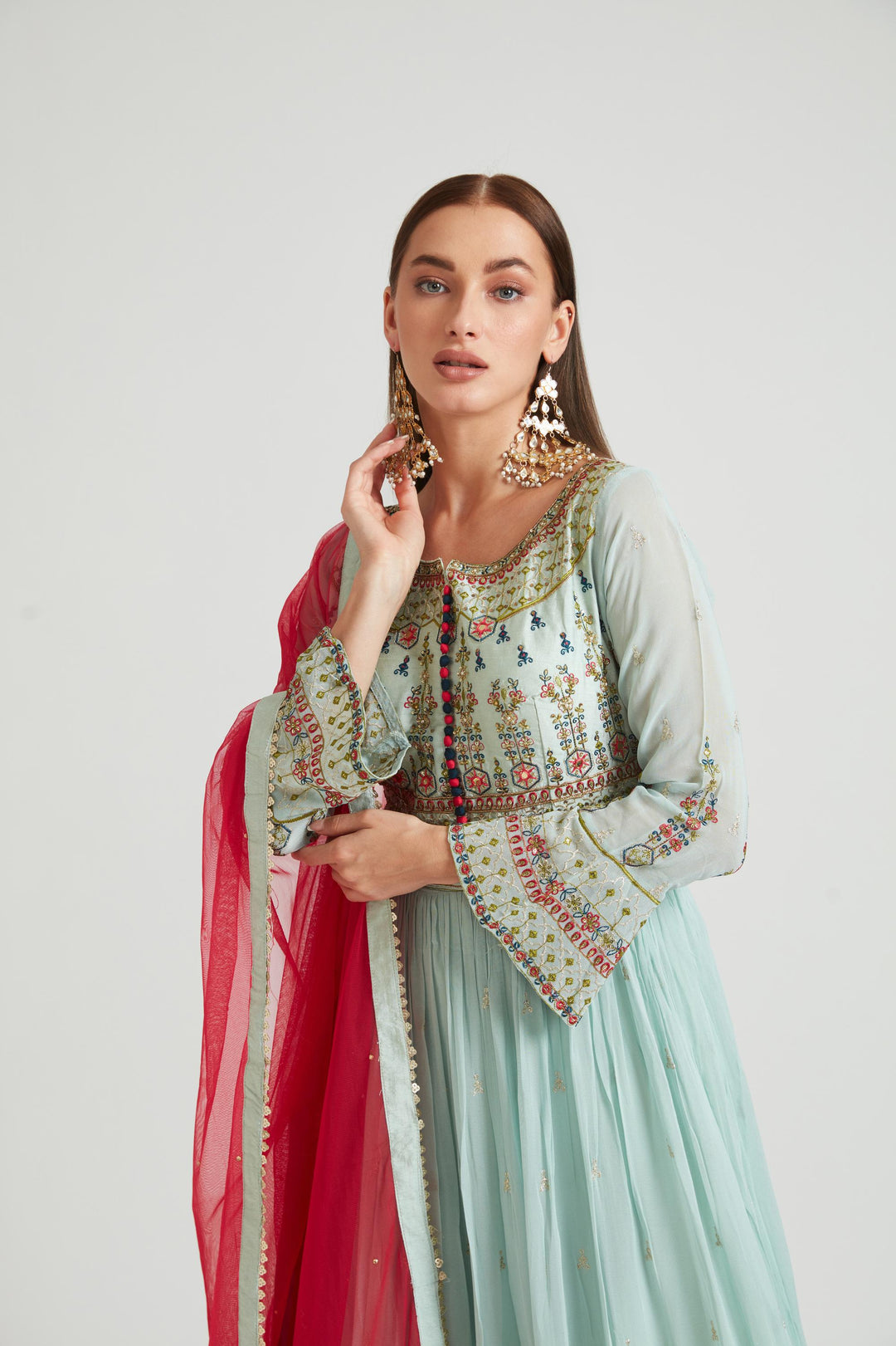 Neerus Sea Green Color Georgette Fabric Salwar Kameez