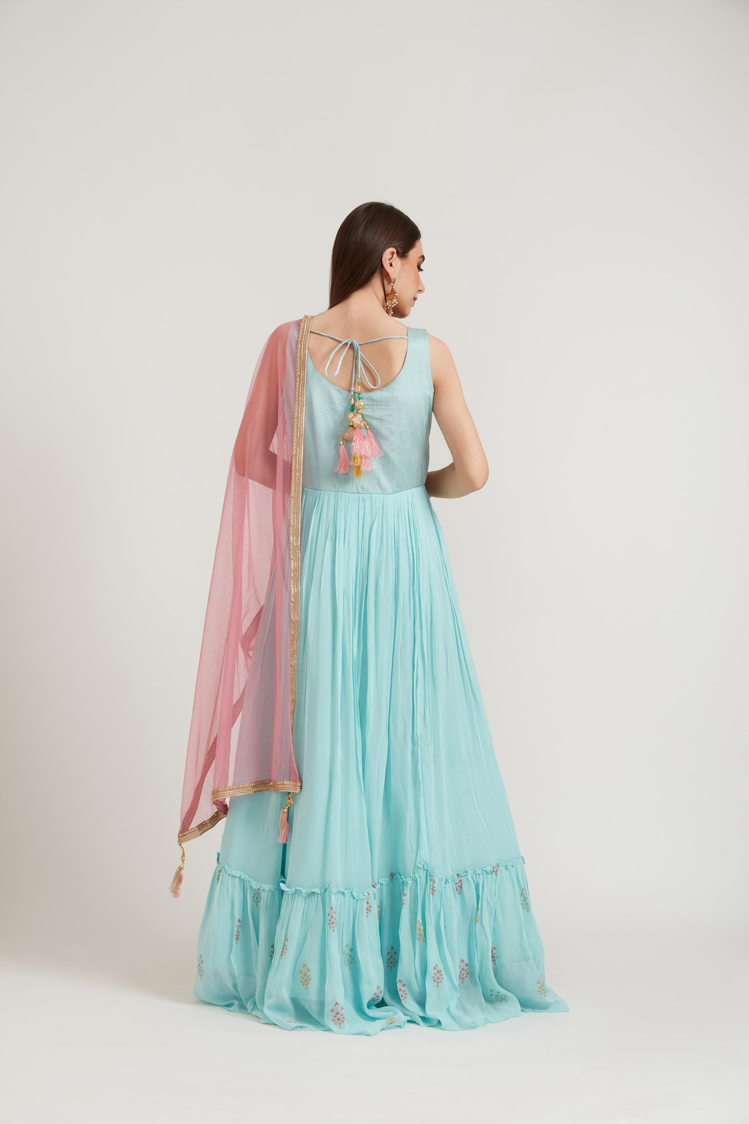Neerus Green georgette embroidered anarkali suit set - detail view 3