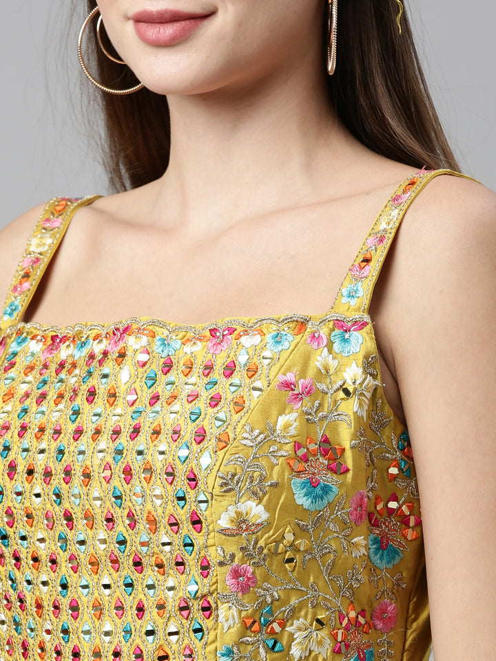 Neerus Mustard Color Poly Georgette Fabric Anarkali Sets With Dupatta