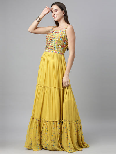 Neeru'S MUSTARD color, Poly Georgette fabric Anarkali Sets With Dupatta