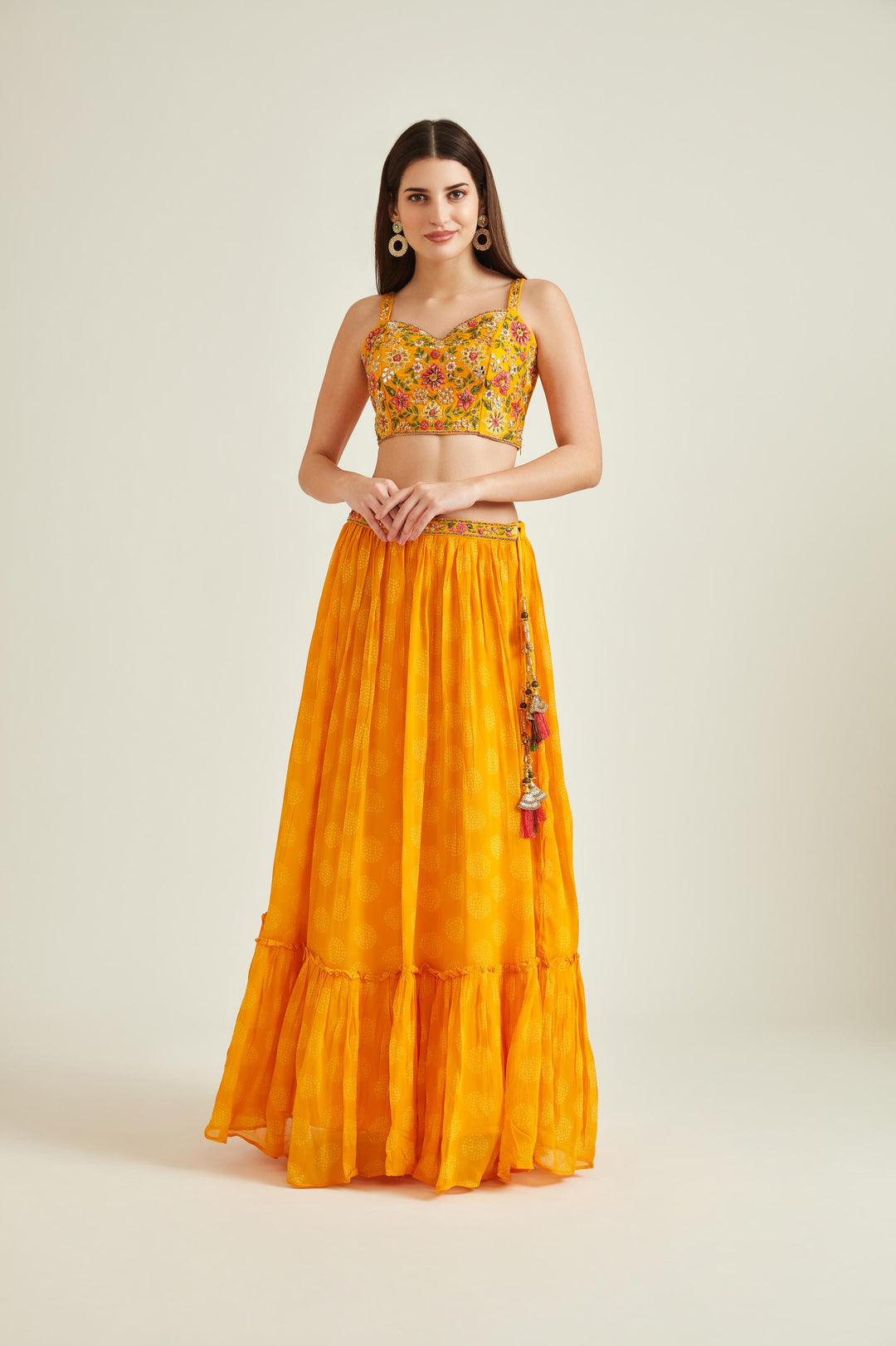 Neerus Yellow georgette embellished lehenga set - detail view 1