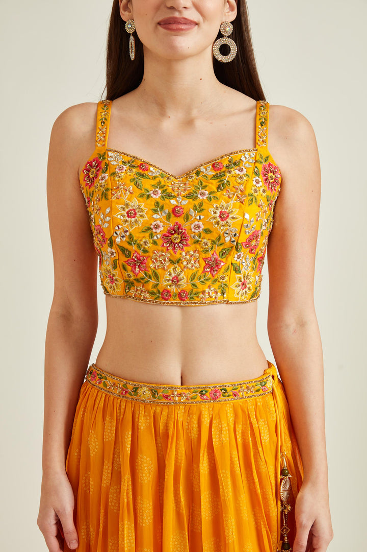 Neerus Yellow georgette embellished lehenga set - detail view 2