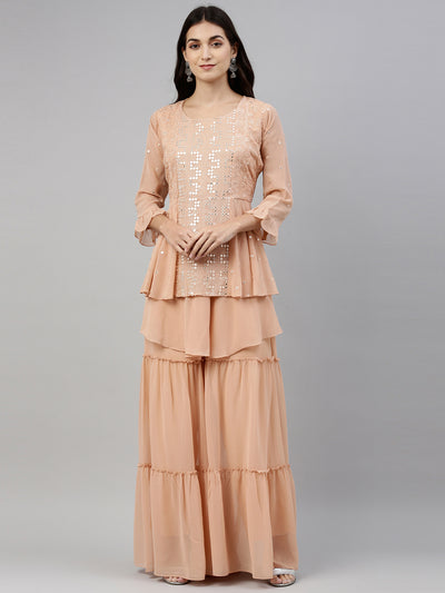 Neeru's Onion Color Georgette Fabric Suit-Short Anarkali