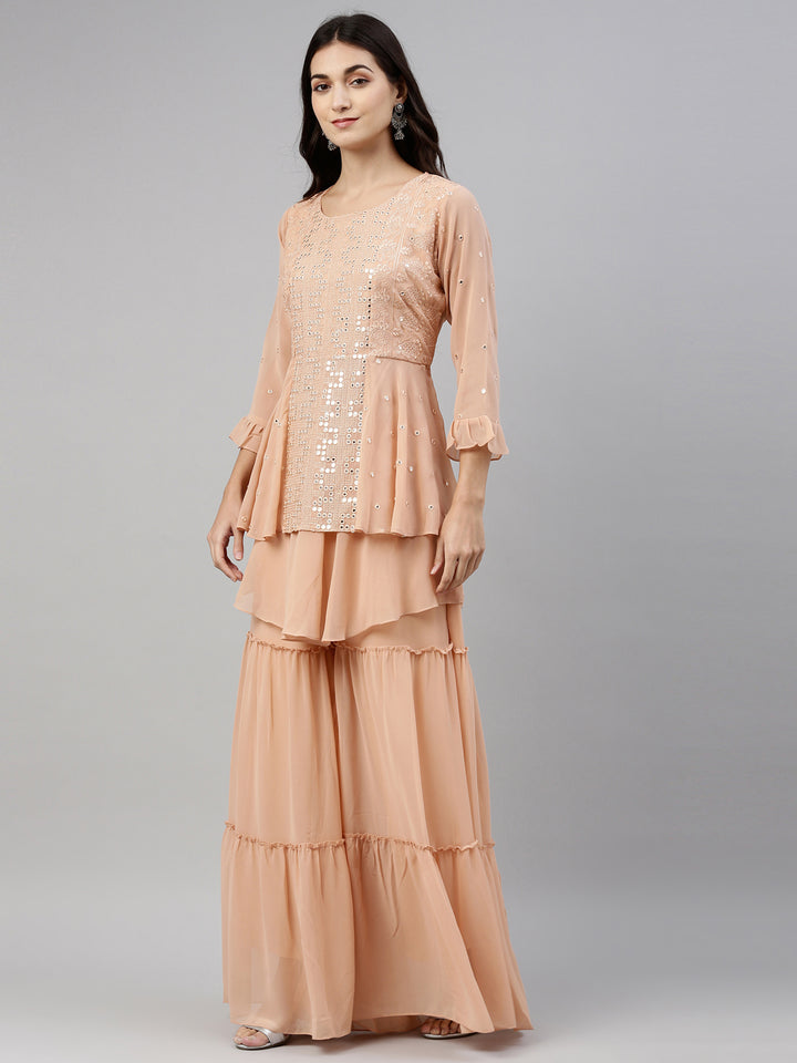 Neerus Pink georgette embroidered anarkali suit set - detail view 1