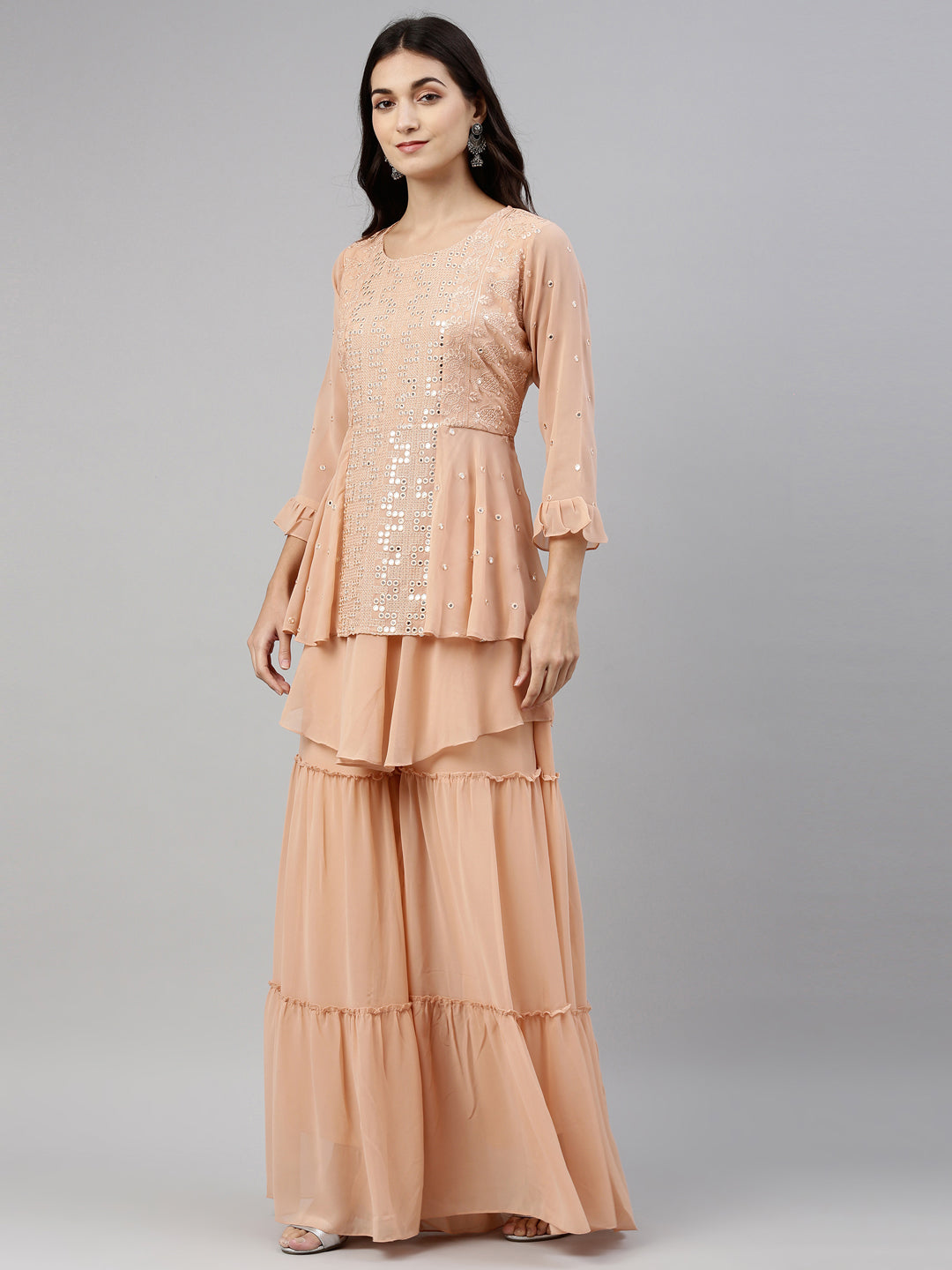 Neeru's Onion Color Georgette Fabric Suit-Short Anarkali