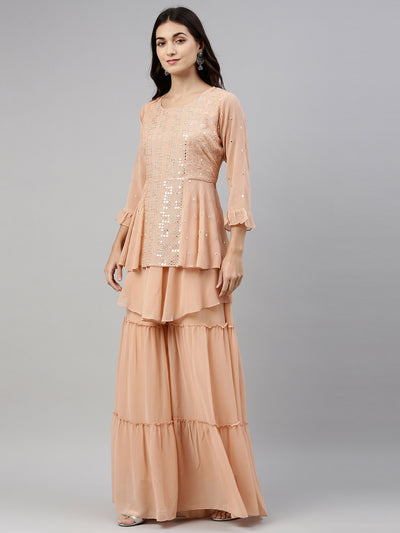 Neeru's Onion Color Georgette Fabric Suit-Short Anarkali
