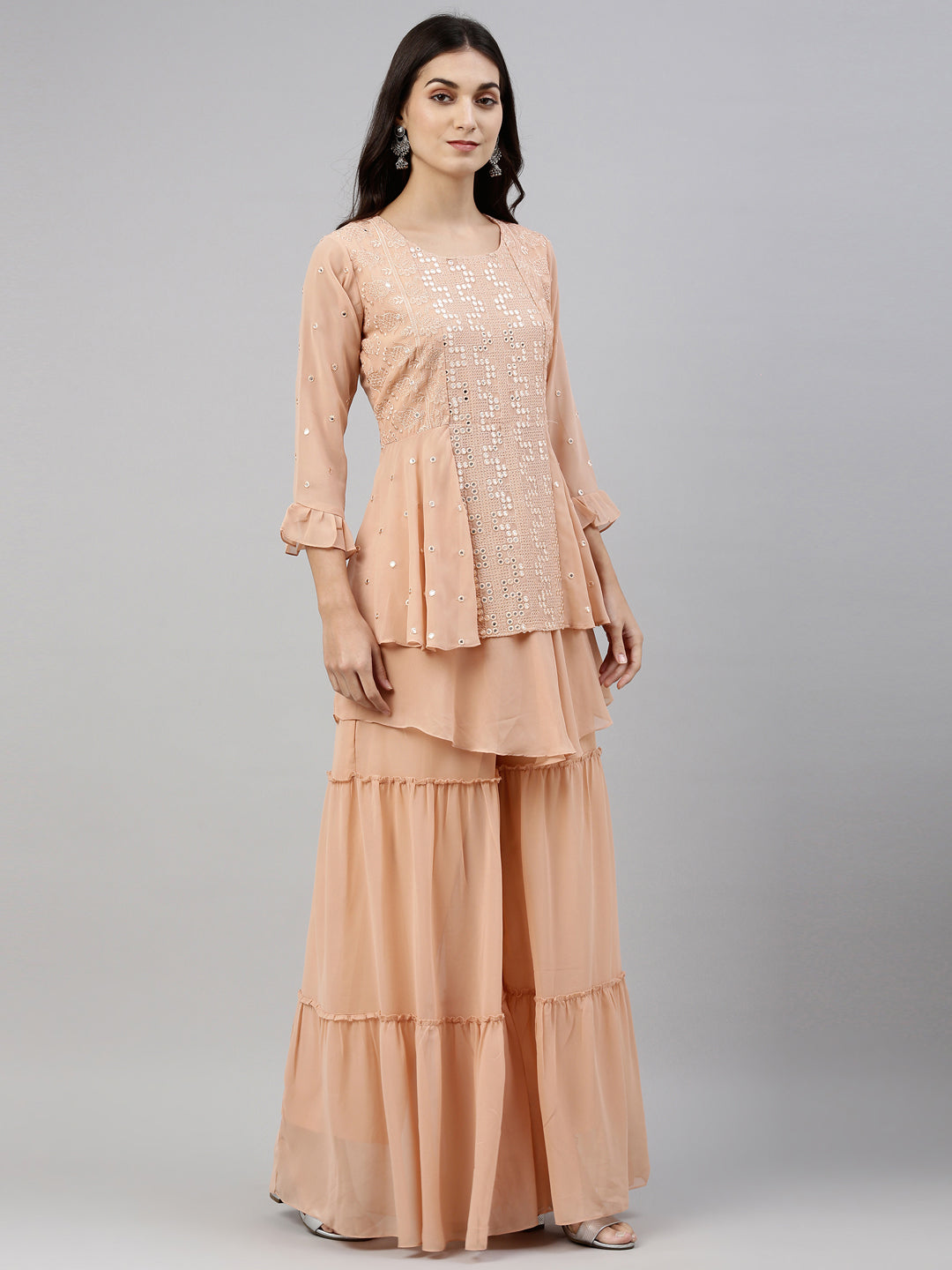 Neerus Pink georgette embroidered anarkali suit set - detail view 2