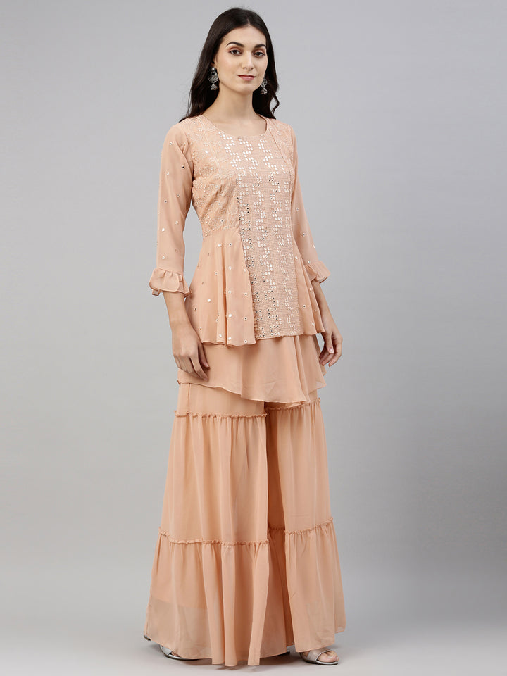 Neerus Pink georgette embroidered anarkali suit set - detail view 2