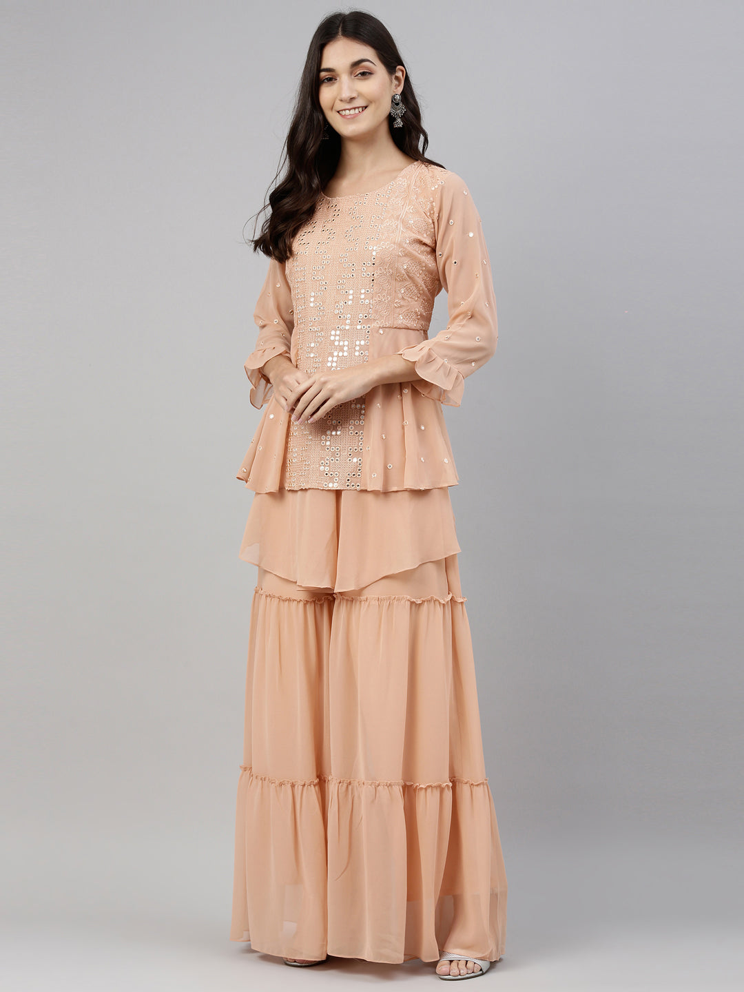 Neeru's Onion Color Georgette Fabric Suit-Short Anarkali