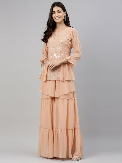 Neeru's Onion Color Georgette Fabric Suit-Short Anarkali
