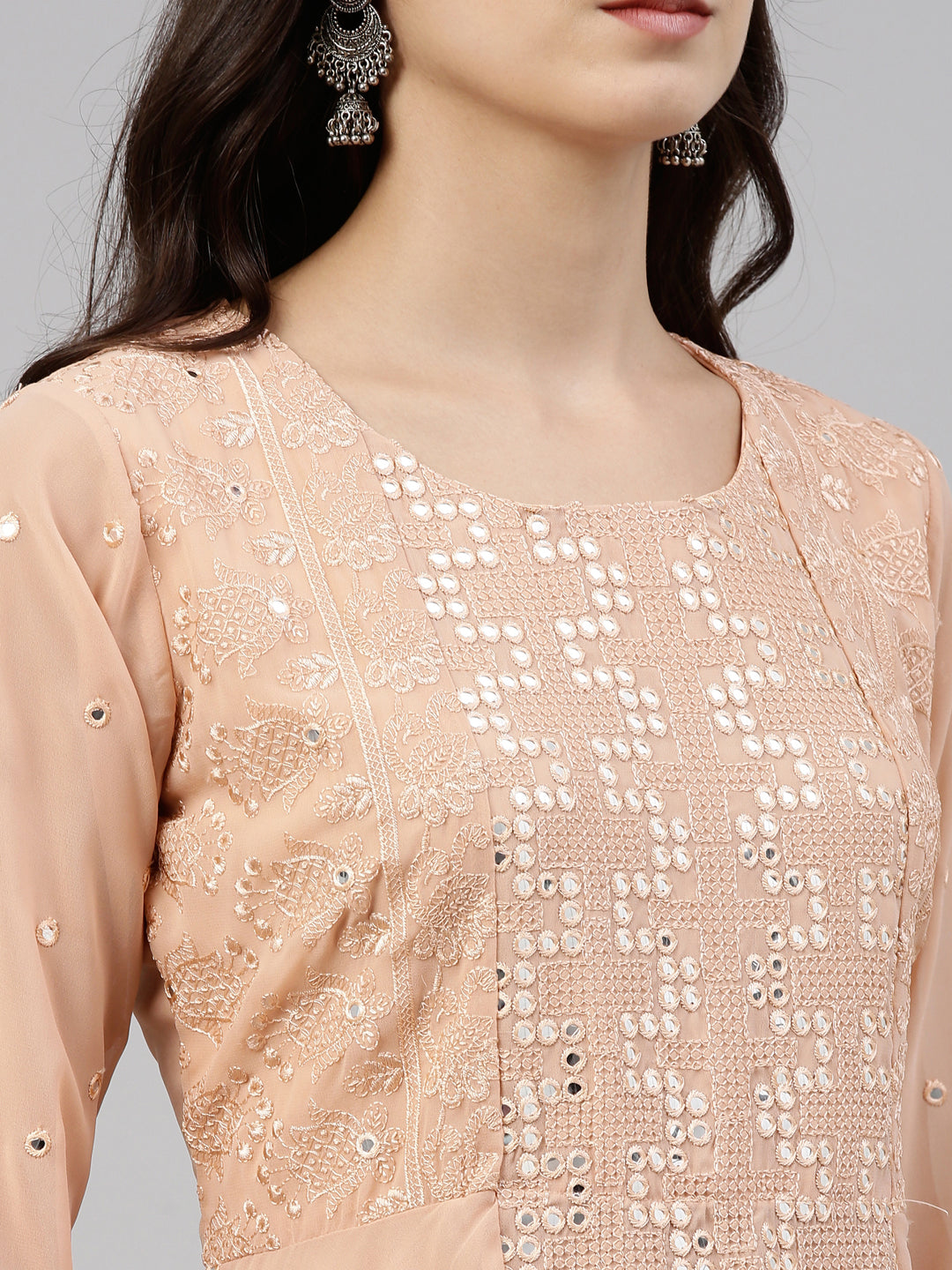 Neerus Pink georgette embroidered anarkali suit set - detail view 6