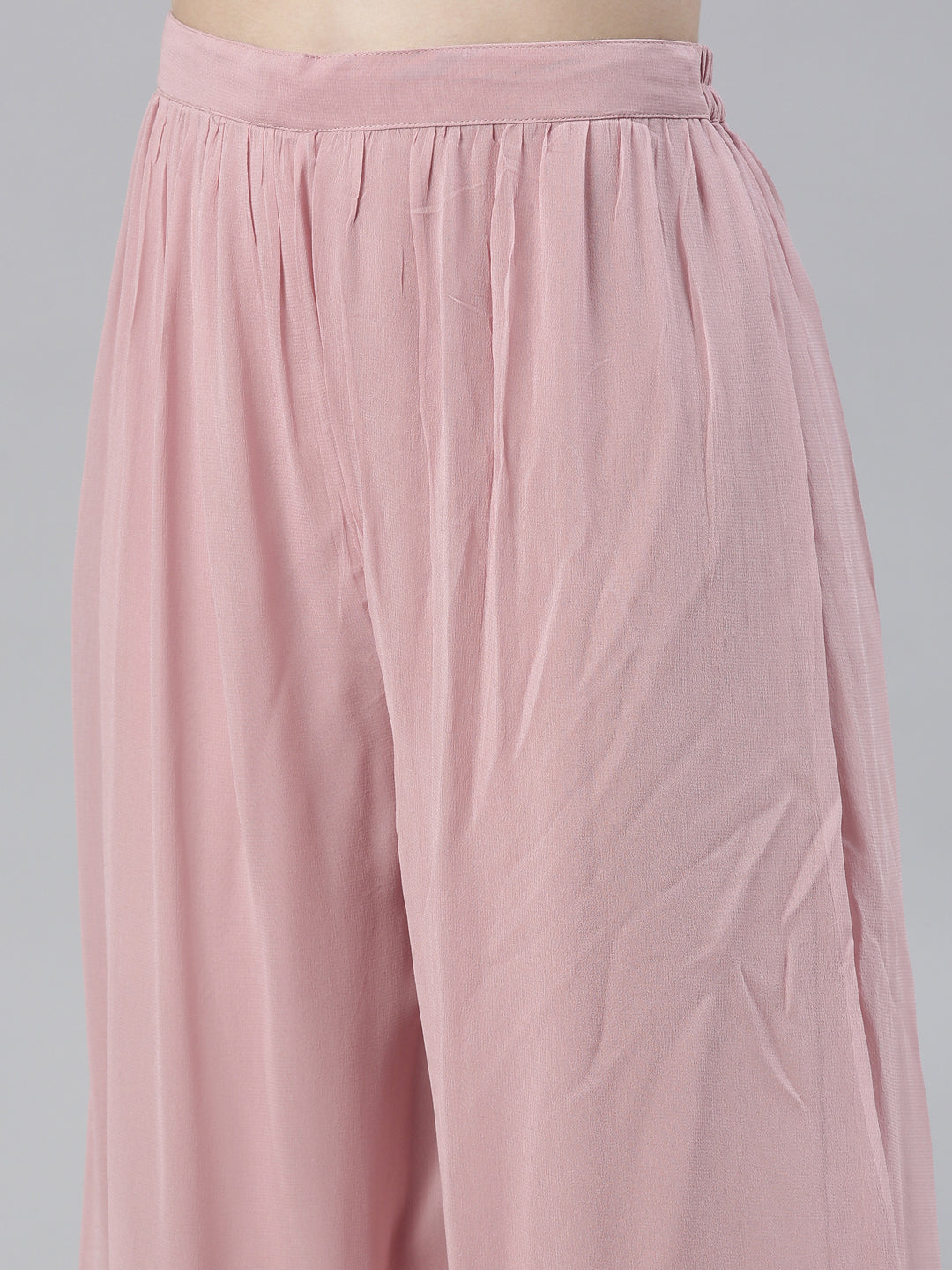 Neerus Pink Regular Knee Length Solid Kurta Solid Palazzos With Dupatta