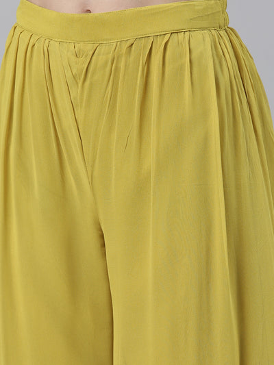 Neerus Green Regular Knee Length Solid Kurta Solid Palazzos With Dupatta