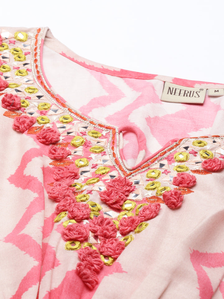 Neerus Pink Color Model Fabric Kurta