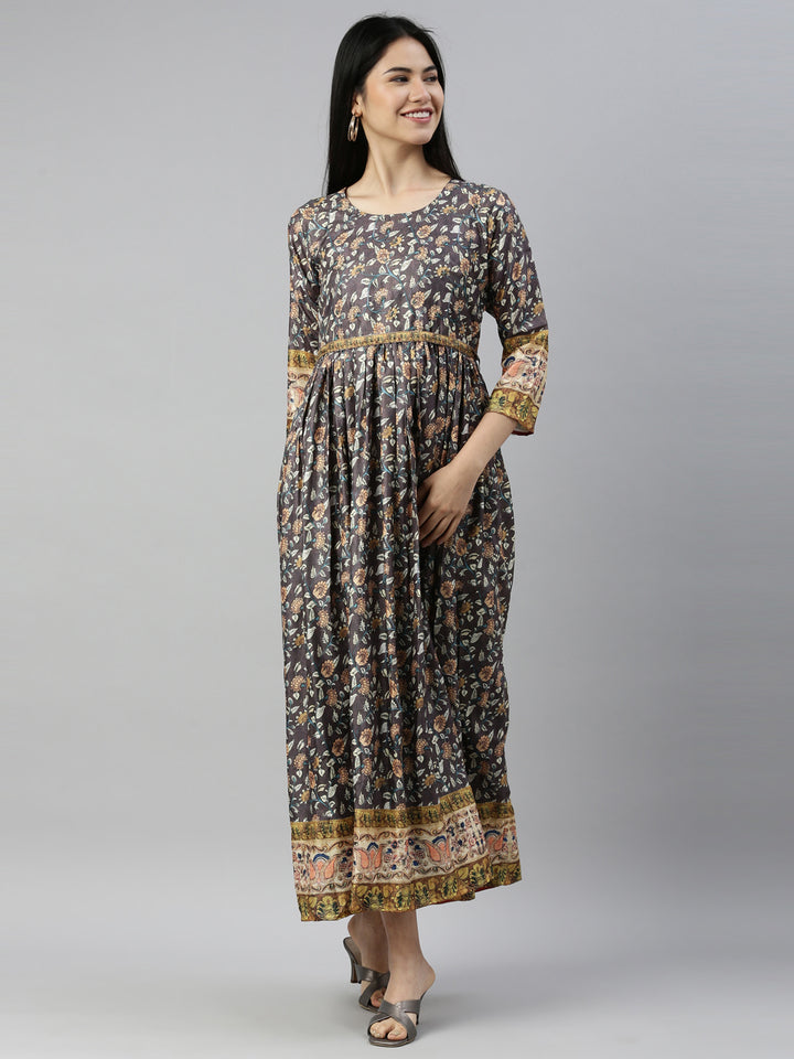 Neerus Grey silk solid kurti - front view
