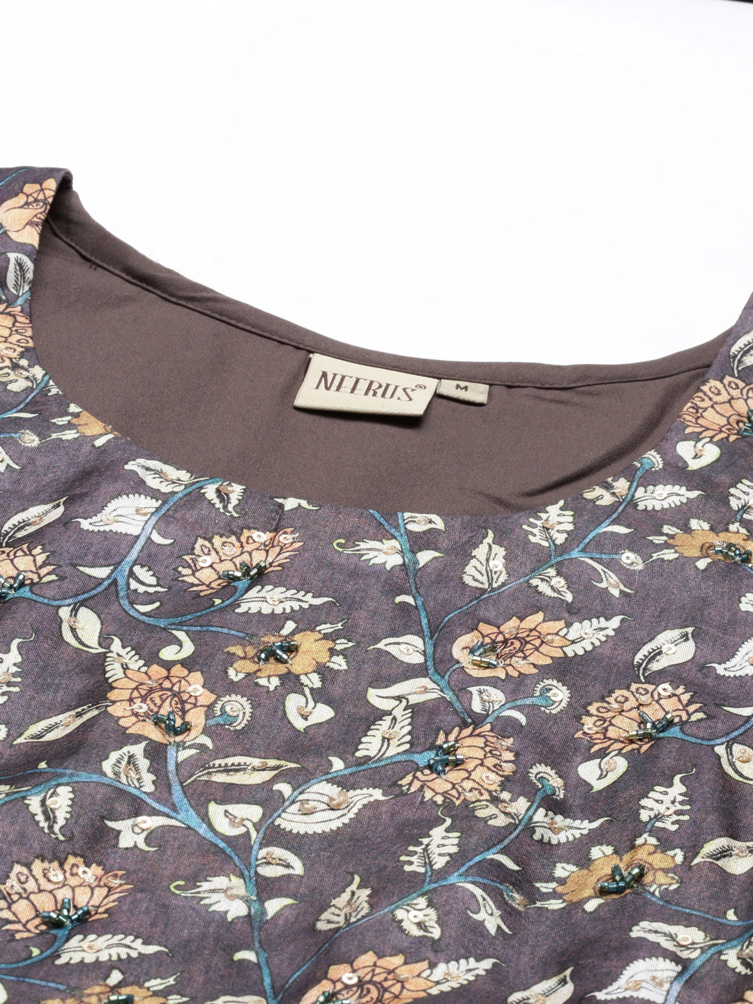 Neerus Grey silk solid kurti - back view