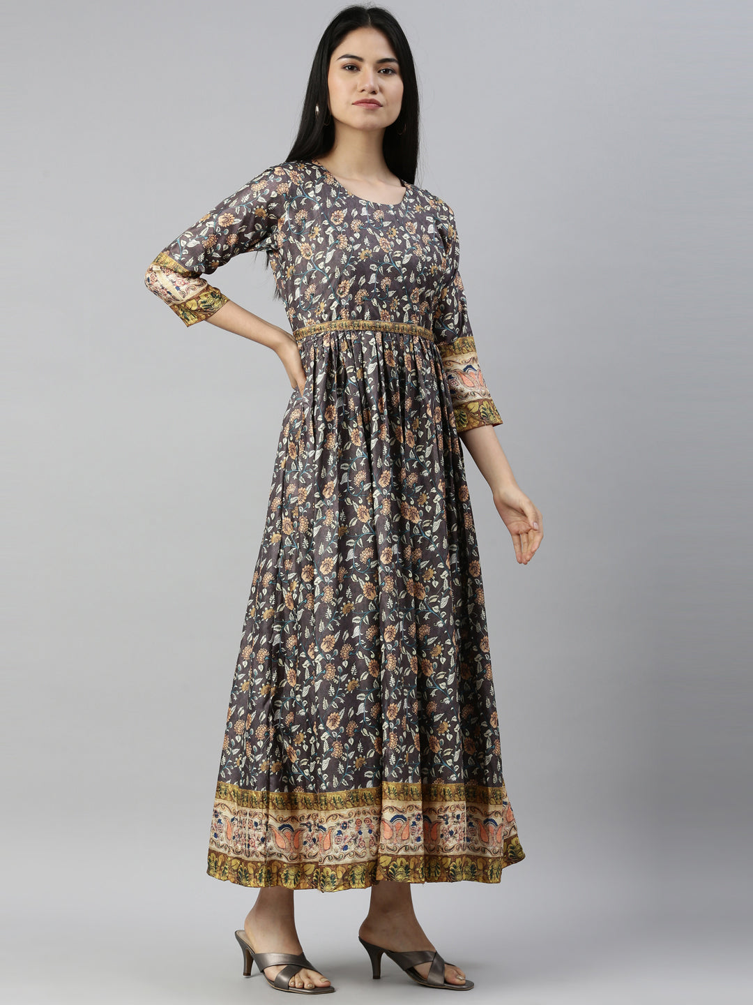 Neerus Grey silk solid kurti - detail view 1