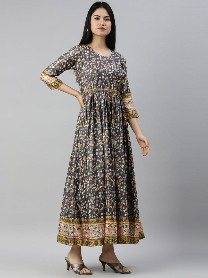 Neerus Grey silk solid kurti - detail view 1