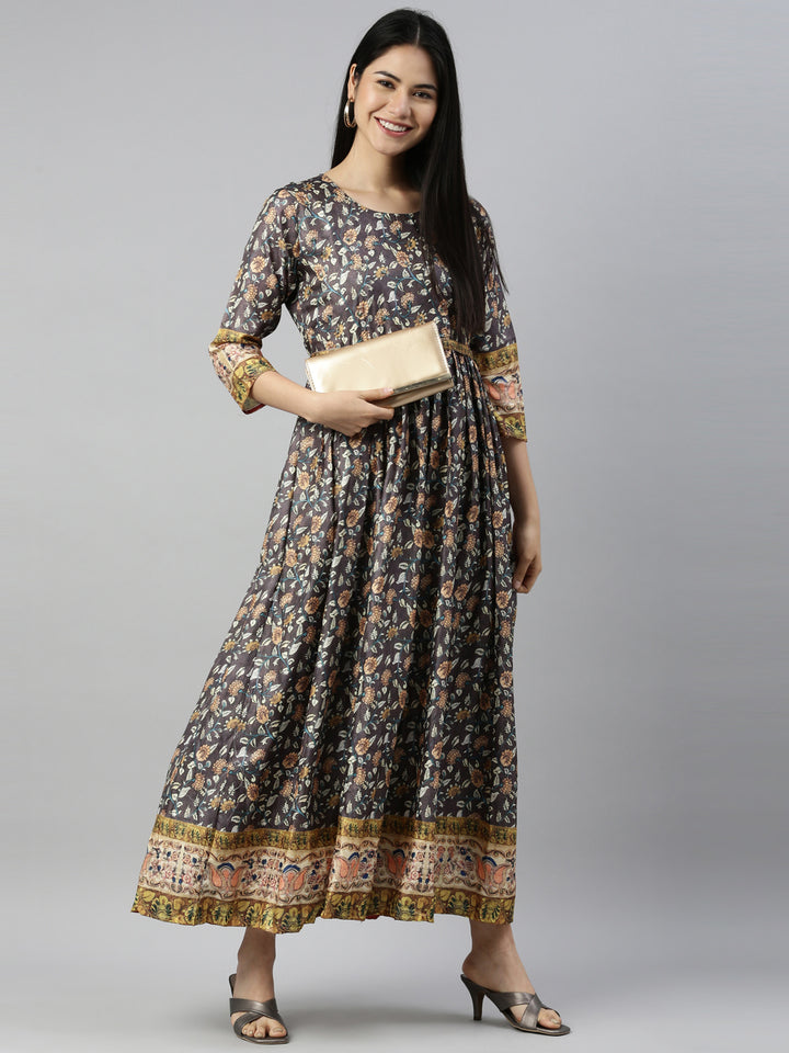 Neerus Grey silk solid kurti - detail view 3