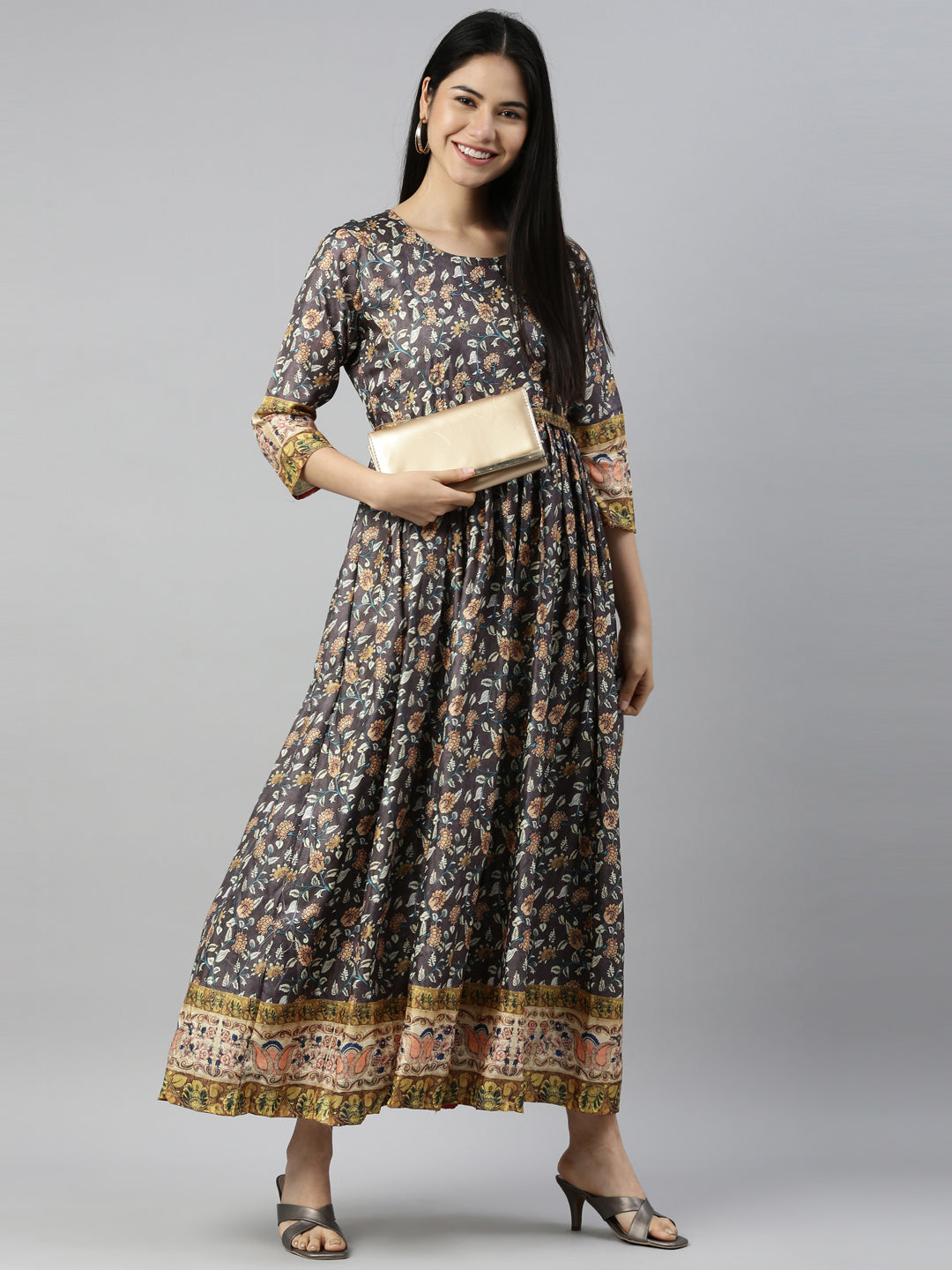 Neeru'S GREY Color SILK Fabric Kurta