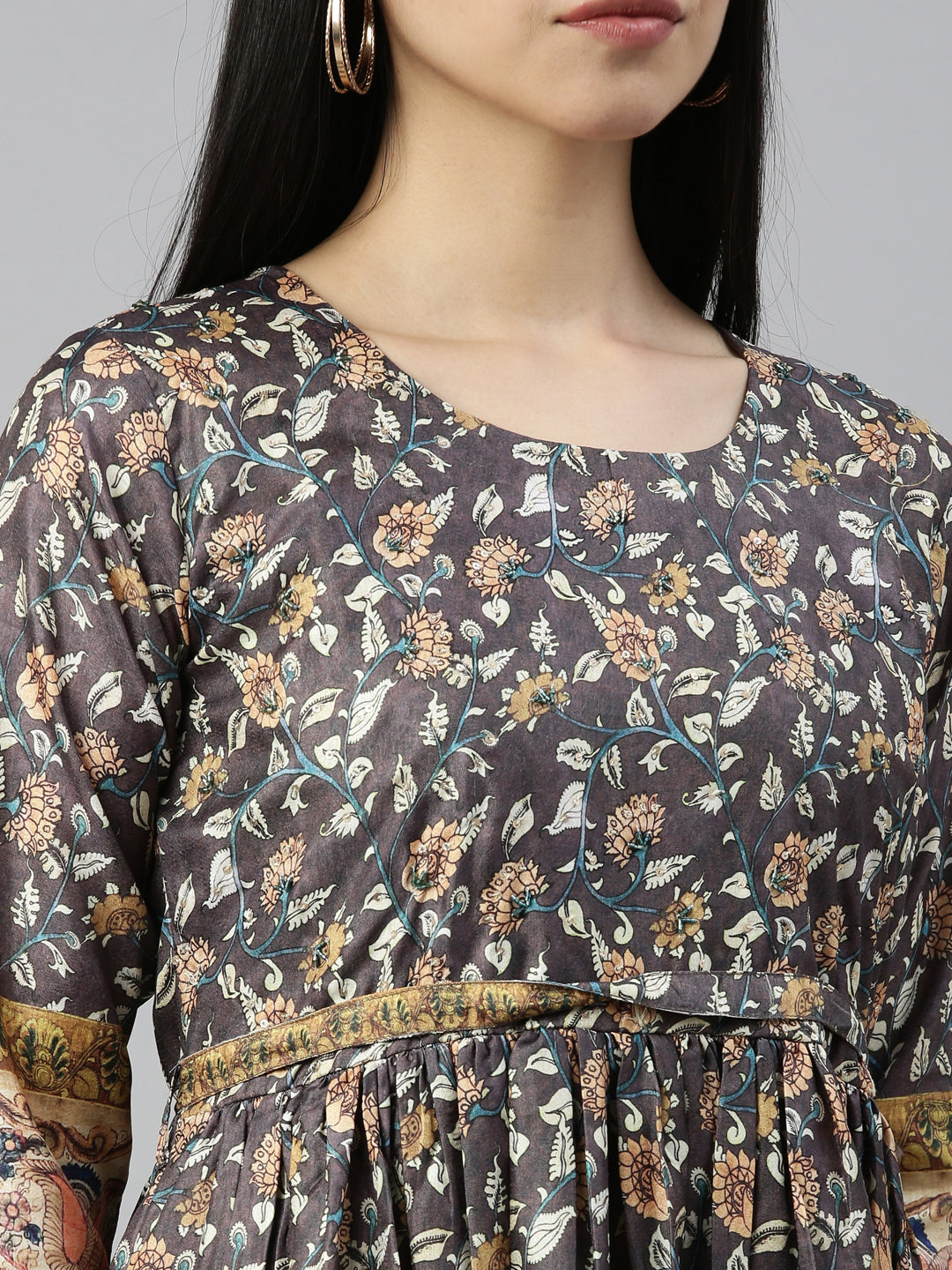 Neerus Grey silk solid kurti - detail view 5