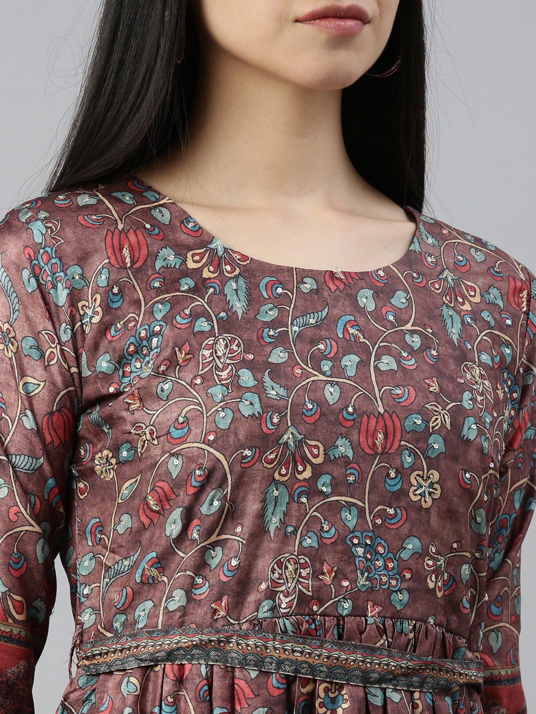 Neeru's Brown Color Silk Fabric Kurta