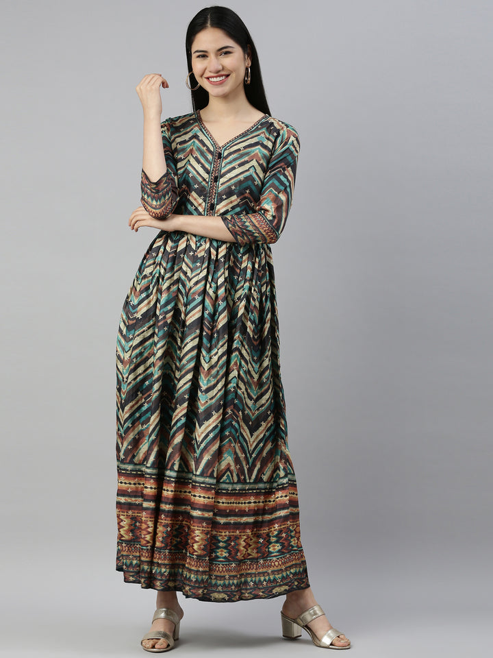 Neerus Multi silk printed kurti - front view
