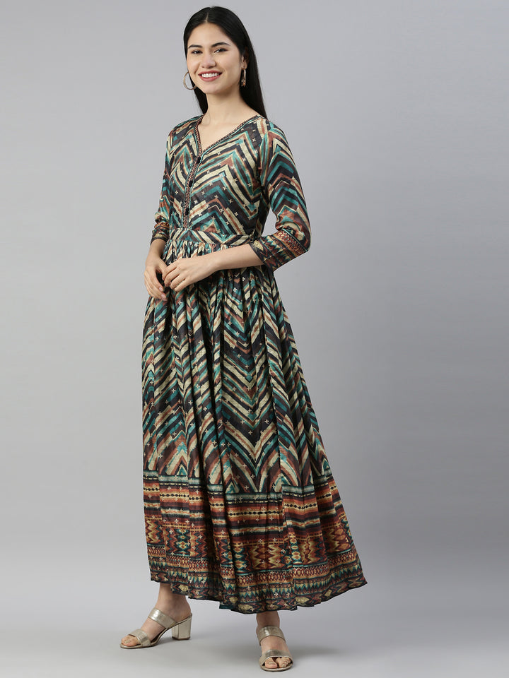 Neerus Multi silk printed kurti - back view