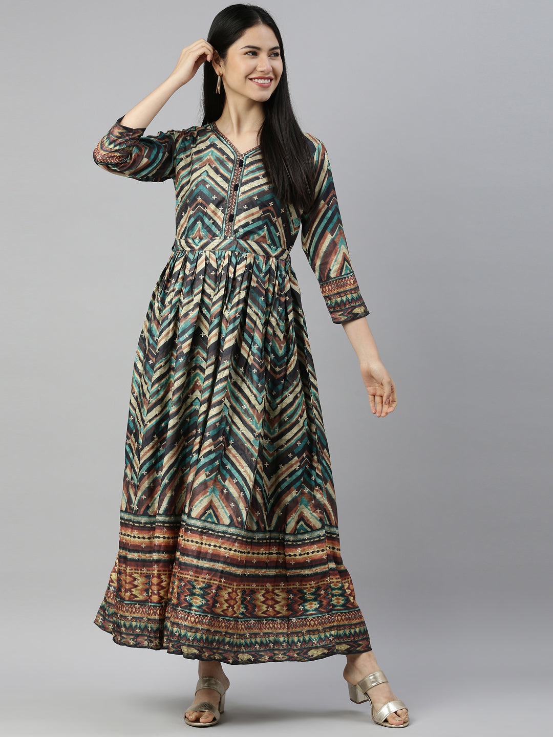 Neerus Multi silk printed kurti - detail view 2