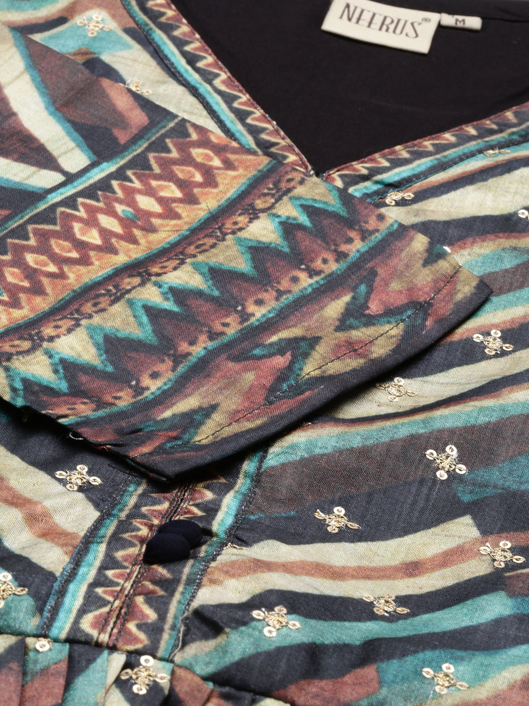 Neerus Multi silk printed kurti - detail view 3