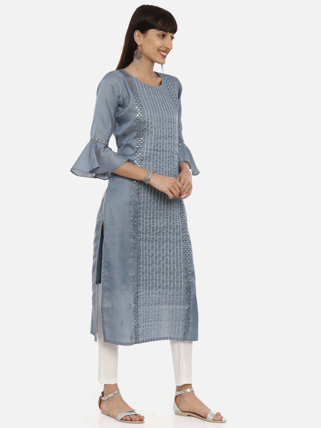 Neeru'S Gray Color, Chanderi Fabric Tunic