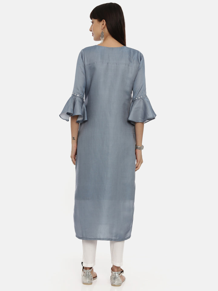 Neerus Grey Chanderi straight kurti - detail view 2