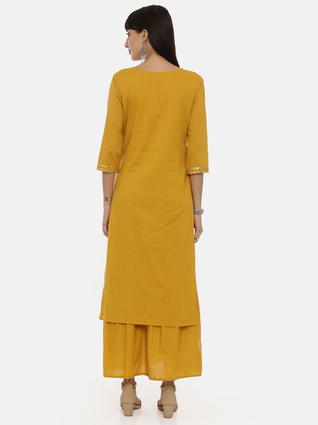 Neeru's Mustard Embroidered Kurta Skirt Set