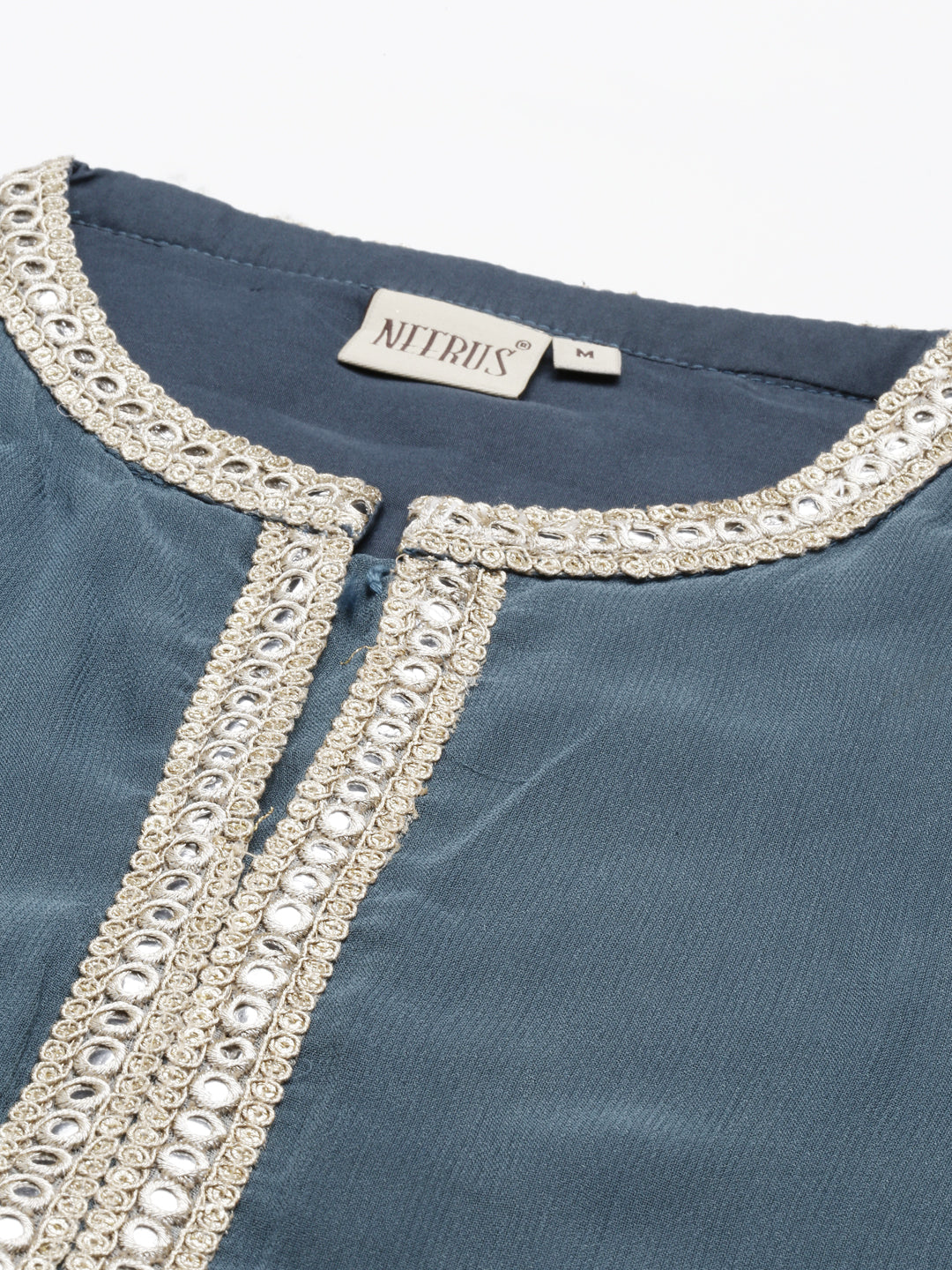 Neerus Grey georgette solid kurta - back view