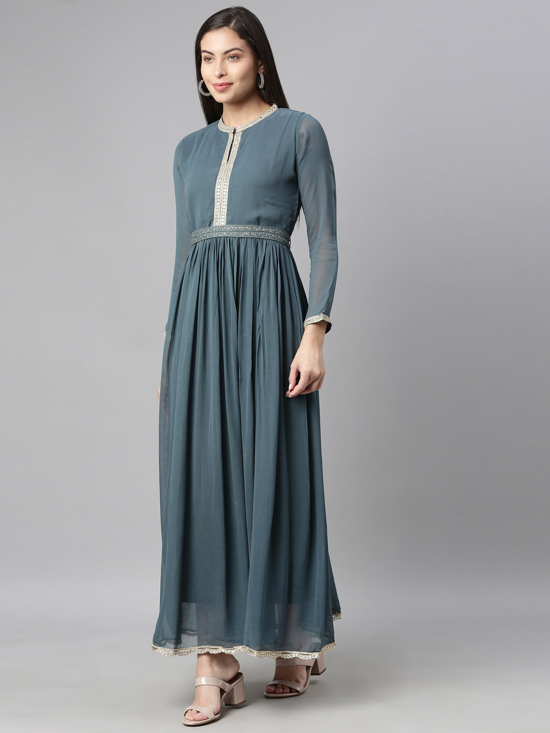 Neerus Grey georgette solid kurta - side view