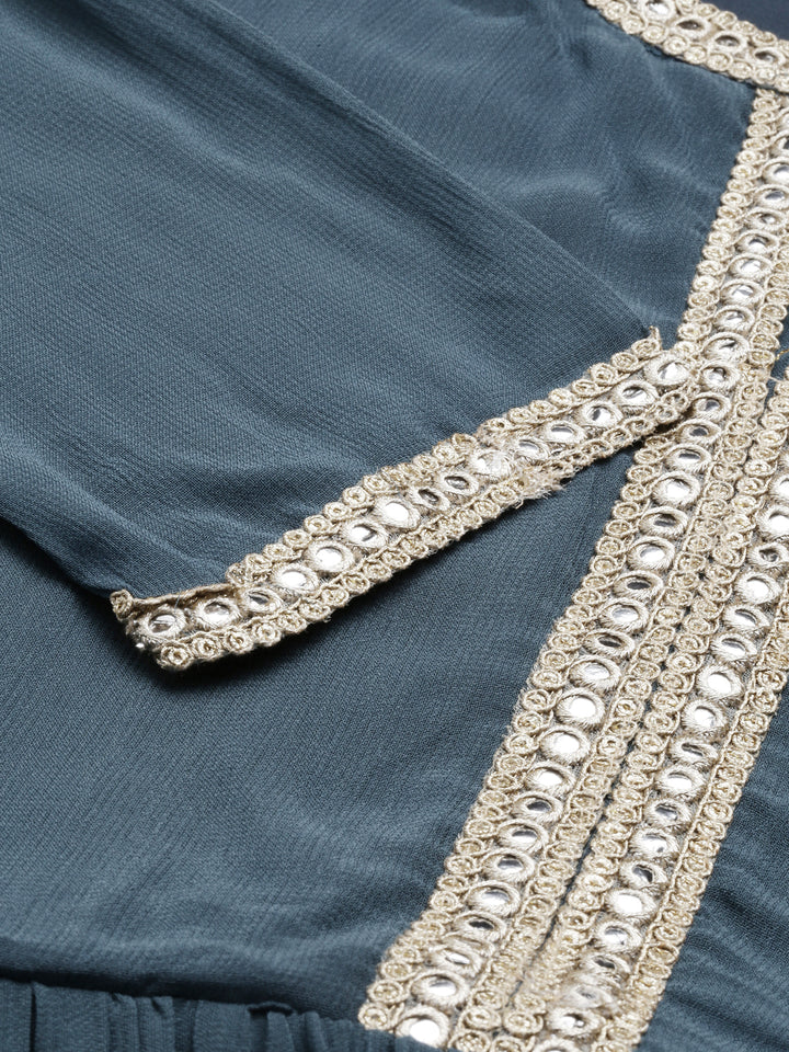 Neerus Grey georgette solid kurta - detail view 4