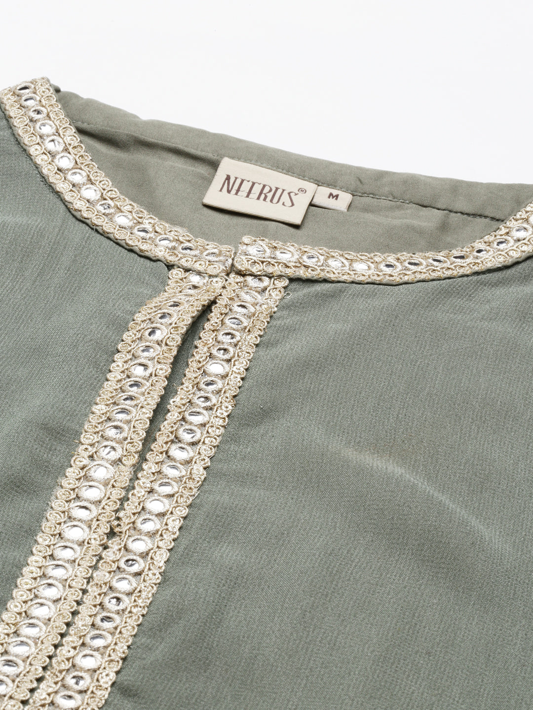 Neerus Green Georgette Solid Maxi Kurti - detail view 6