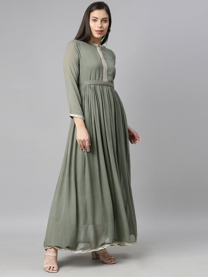 Neerus Green Georgette Solid Maxi Kurti - side view