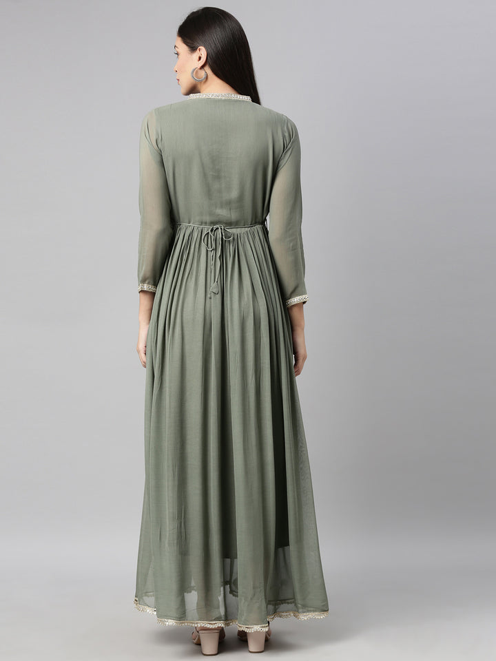 Neerus Green Georgette Solid Maxi Kurti - detail view 1