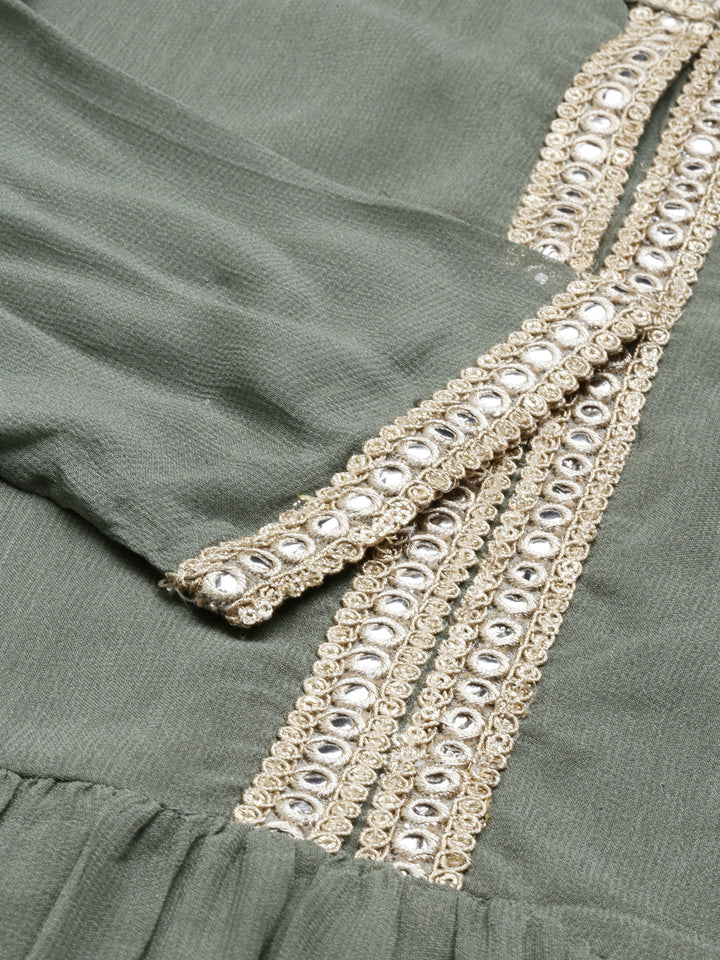 Neerus Green Georgette Solid Maxi Kurti - detail view 3